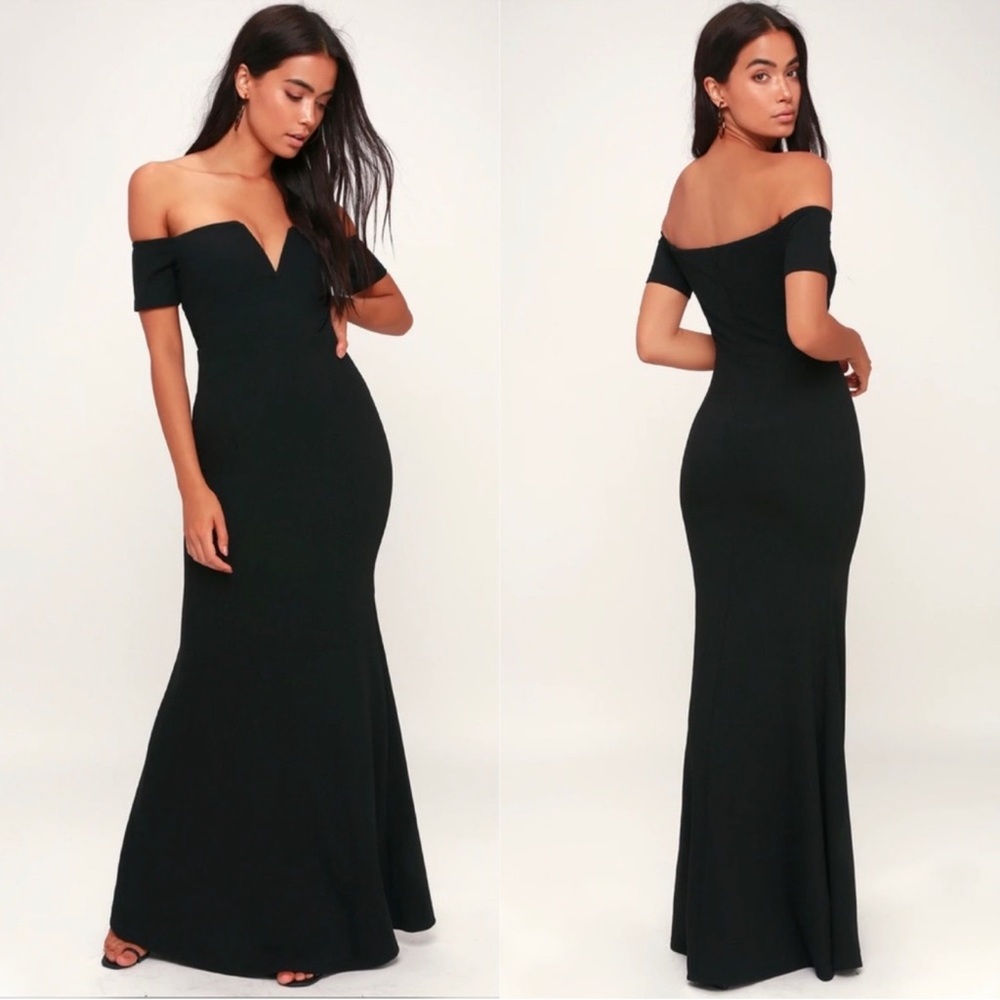 New Lulus Elegant Black Off-Shoulder Evening Dress